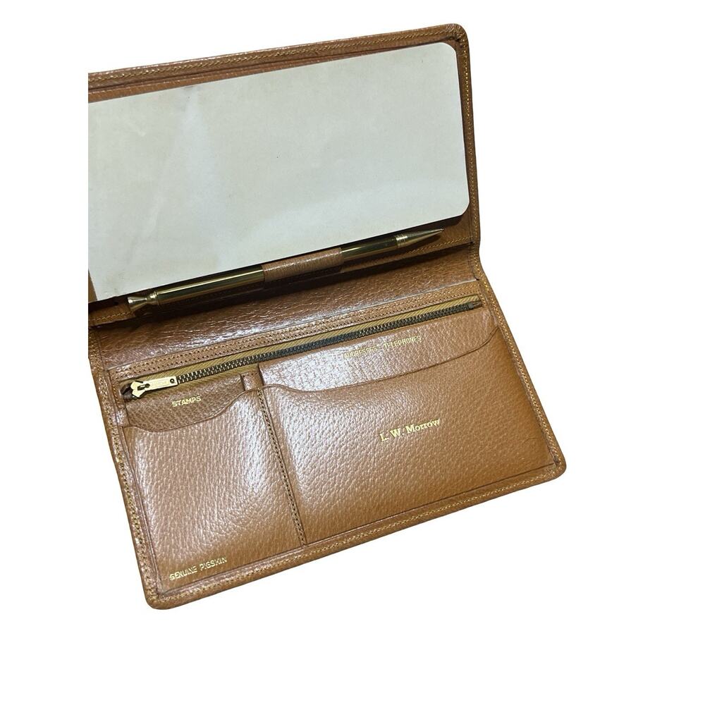 Vintage Pocket Wallet Organizer Notepad w/ Pen Pigskin Leather 1950's